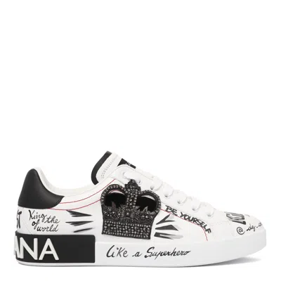 Dolce & Gabbana White Calf Leather Sneaker In Multi