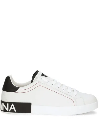 DOLCE & GABBANA DOLCE & GABBANA WHITE CALF LEATHER SNEAKERS WITH LOGO PATCH AND ROUND TOE