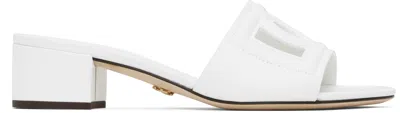 Dolce & Gabbana White Calfskin 'dg' Millennials Logo Mules In 80001 Bianco