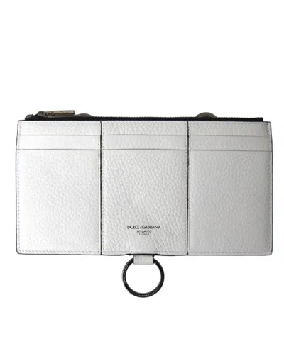 Dolce & Gabbana White Calfskin Leather Large Crossbody Card Holder Men's Wallet In Gray