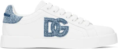 DOLCE & GABBANA WHITE CALFSKIN PORTOFINO LIGHT SNEAKERS