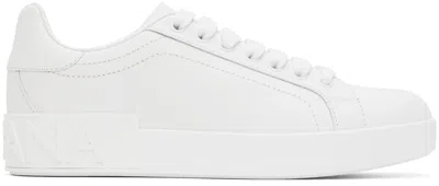 Dolce & Gabbana Portofino Sneaker In White Leather In Golden