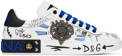 Dolce & Gabbana Calfskin Portofino Sneakers With Patch In Multicolor