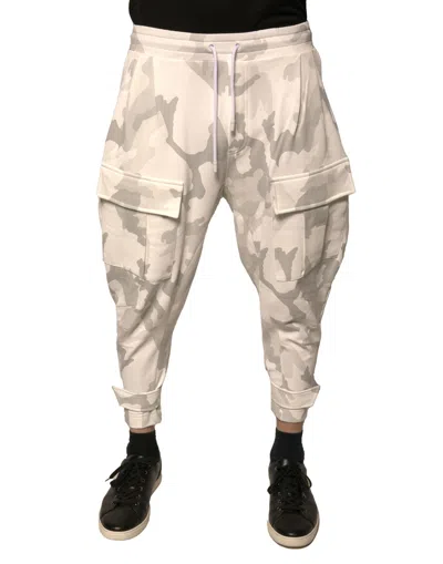 Dolce & Gabbana White Camouflage Cargo Jogger Men's Pants In Gray
