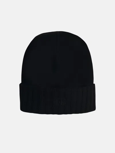 Dolce & Gabbana White Cashmere Beanie In Black