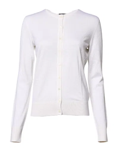 Dolce & Gabbana White Cashmere Crew Neck Top Cardigan Women's Sweater