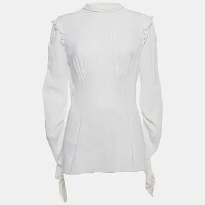 Pre-owned Dolce & Gabbana White Chiffon Ruffled Blouse L