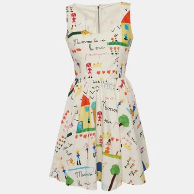 Pre-owned Dolce & Gabbana White Children's Drawing Poplin Mini Dress M