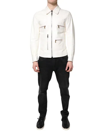 Dolce & Gabbana Sheep Leather Full-zip Biker Jacket In White