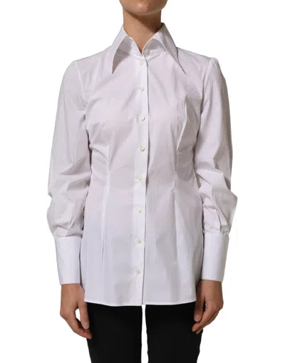 Pre-owned Dolce & Gabbana White Collared Long Sleeves Dress Shirt Women's Top ()