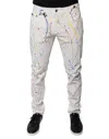 Dolce & Gabbana White Color Splash Print Skinny Denim Men's Jeans In White