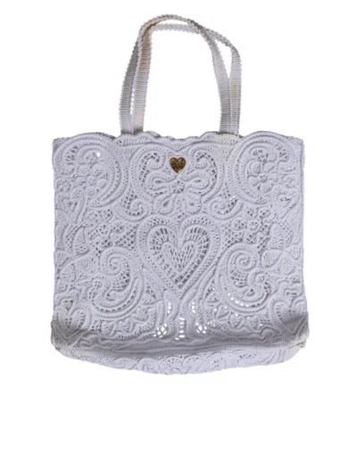 Pre-owned Dolce & Gabbana White Cordonetto Lace Beatrice Tote Shopping Women's Bag ()