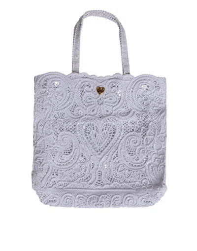 Pre-owned Dolce & Gabbana White Cordonetto Lace Beatrice Tote Shopping Women's Bag ()