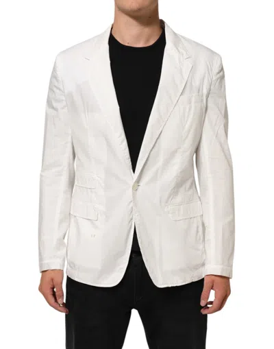 Pre-owned Dolce & Gabbana White Cotton 1 Button Men Suit Men's Blazer ()