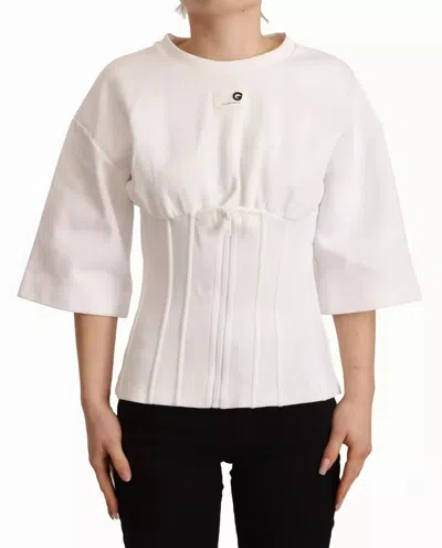 Pre-owned Dolce & Gabbana White Cotton Blend 3/4 Sleeves Blouse Women's Top ()