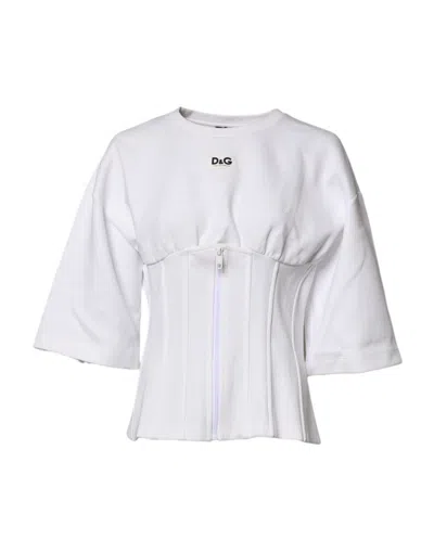 Pre-owned Dolce & Gabbana White Cotton Blend 3/4 Sleeves Blouse Women's Top ()