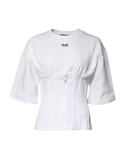 Pre-owned Dolce & Gabbana White Cotton Blend 3/4 Sleeves Blouse Women's Top ()