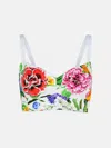 Dolce & Gabbana Multicolor Top With All-over Floral Motif And Adjustable Shoulder Straps In Cotton Blend Woman In White