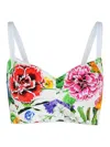 Dolce & Gabbana Multicolor Top With All-over Floral Motif And Adjustable Shoulder Straps In Cotton Blend Woman In White