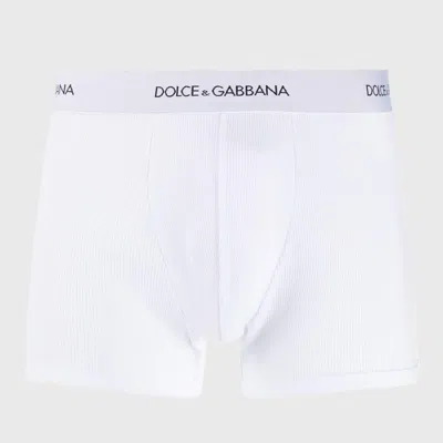 Dolce & Gabbana White Cotton Boxers In Biaco Ottico