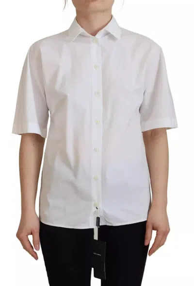 Pre-owned Dolce & Gabbana White Cotton Button Front Short Sleeve Women's Shirt ()