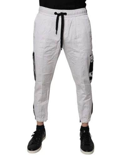 Pre-owned Dolce & Gabbana White Cotton Cargo Jogger Sweatmen's Men's Pants () In Multi