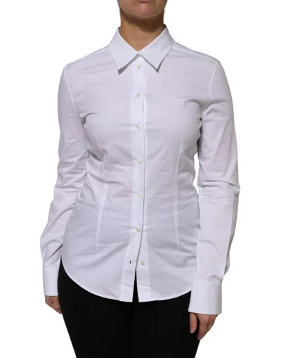 Pre-owned Dolce & Gabbana White Cotton Collared Long Sleeves Shirt Women's Top ()