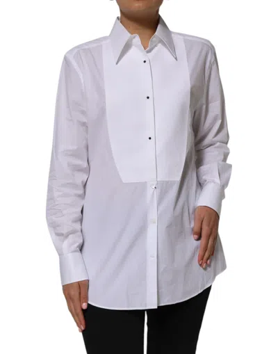 Pre-owned Dolce & Gabbana White Cotton Collared Long Sleeves Shirt Women's Top ()