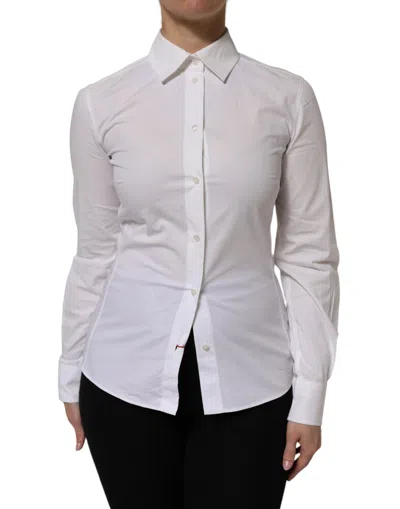 Pre-owned Dolce & Gabbana White Cotton Collared Long Sleeves Top Women's Shirt ()