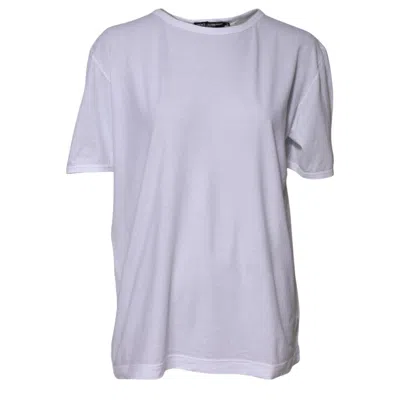 Dolce & Gabbana White Cotton Crew Neck Short Sleeves Women's T-shirt In Purple