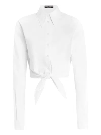 Dolce & Gabbana White Cotton Crop Shirt Dolce E Gabbana
