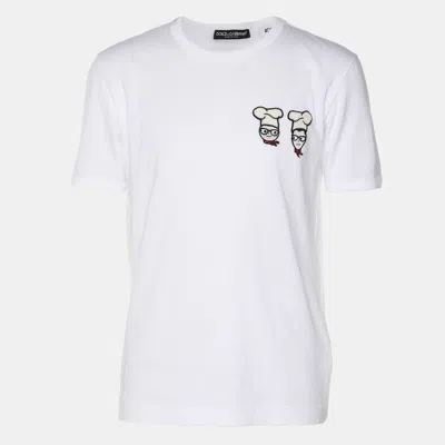 Pre-owned Dolce & Gabbana White Cotton Cross-stitch Chef Patch T-shirt S