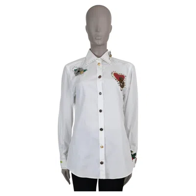 Pre-owned Dolce & Gabbana White Cotton Crystal & Emboirdered Poplin Shirt 40 S