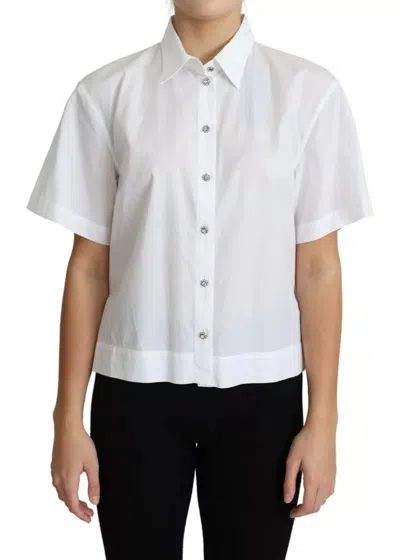 Pre-owned Dolce & Gabbana White Cotton Decorative Button Collared Women's Top ()