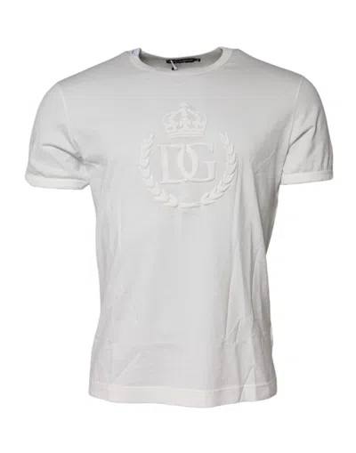 Dolce & Gabbana White Cotton Dg Crown Embossed T-shirt