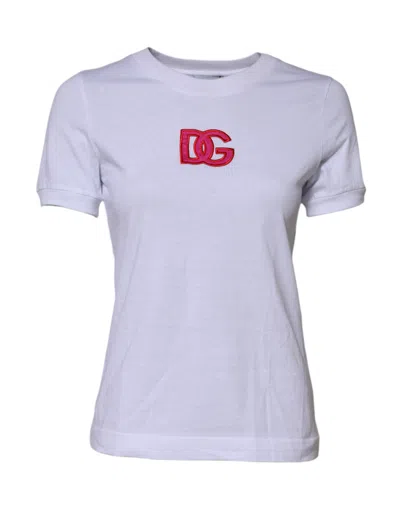Dolce & Gabbana White Cotton Dg Logo Embroidery Top T-shirt
