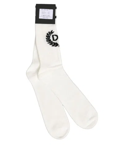 Dolce & Gabbana White Cotton Dg Logo Mid Calf Accessory Socks