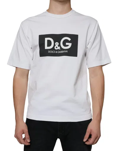 DOLCE & GABBANA WHITE COTTON DG LOGO PRINT CASUAL T-SHIRT
