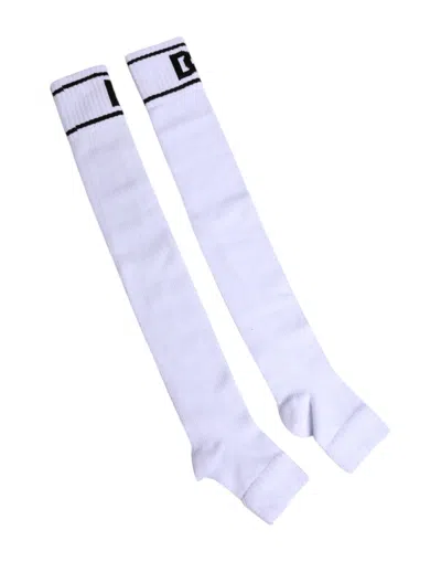 Dolce & Gabbana White Cotton Dg Logo Print Open Toe Socks