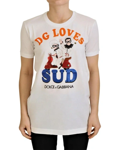 Dolce & Gabbana Elegant White Crew Neck Tee With Colorful Print