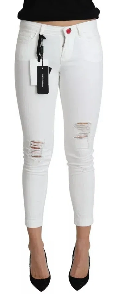 Pre-owned Dolce & Gabbana White Cotton Distressed Pretty Fit Denim Women's Jeans ()