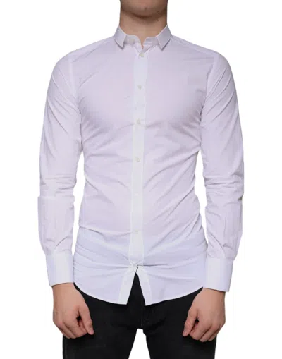 Dolce & Gabbana White Cotton Dress Gold Formal Collared Men's Shirt