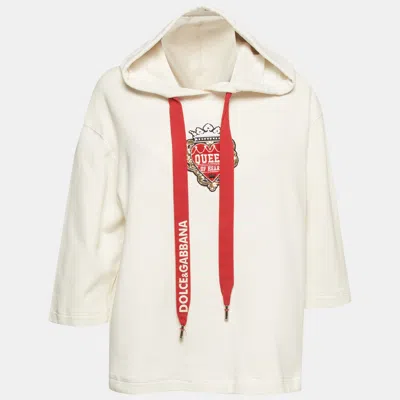 Pre-owned Dolce & Gabbana White Cotton Embellished Hoodie S
