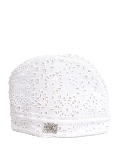 Dolce & Gabbana White Cotton Embroidered Dg Crystal Headwear Women's Hat