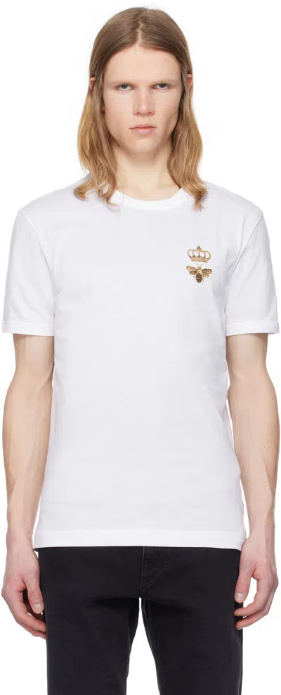 Dolce & Gabbana White Cotton Embroidery T-shirt In Bianco Ottico