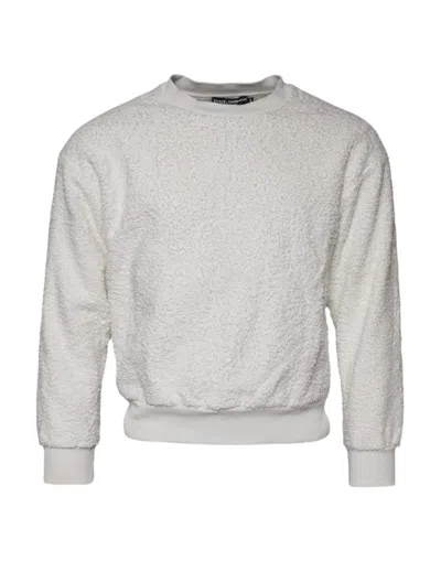 Pre-owned Dolce & Gabbana White Cotton Fleece Crew Neck Men's Sweater ()
