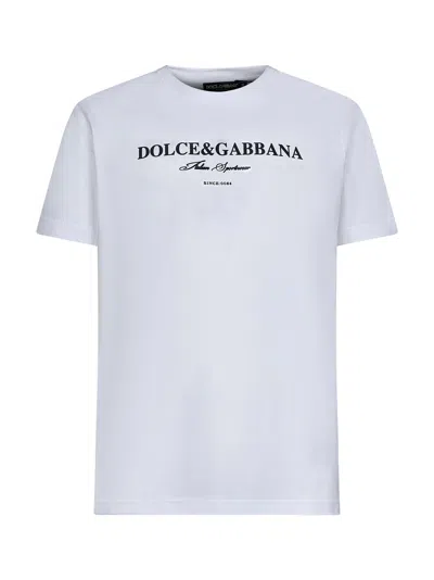 DOLCE & GABBANA WHITE COTTON FLOCK PRINT T-SHIRT