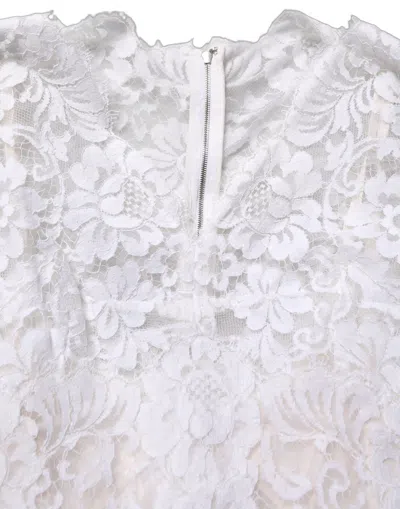 Dolce & Gabbana White Cotton Floral Lace Long Gown Dress In Purple