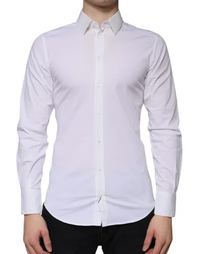 Pre-owned Dolce & Gabbana White Cotton Formal Men Gold Dress Men's Shirt ()