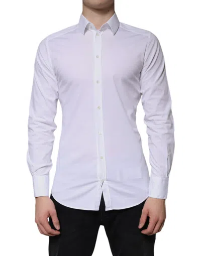 Pre-owned Dolce & Gabbana White Cotton Formal Men Gold Dress Men's Shirt ()
